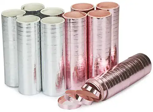 Luftschlangen com-four metallic in rosa und silber – 10 Rollen
