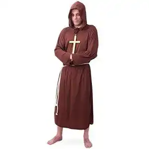 Mönchskostüm für Herren 2-teiliges Priester-Gewand mit Kapuze und Gürtel