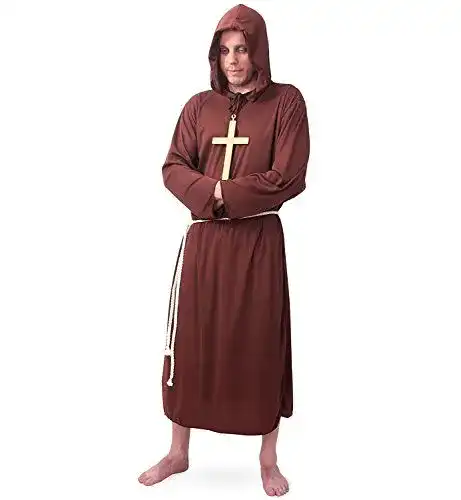 Mönchskostüm für Herren 2-teiliges Priester-Gewand mit Kapuze und Gürtel