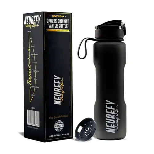 Trinkflasche Fitness NEUREFY 1L Tritan in Schwarz