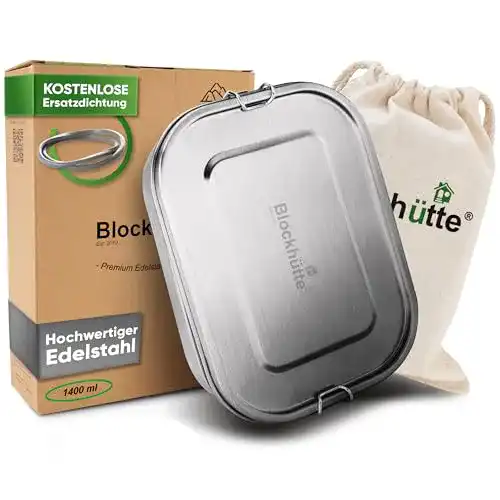 Edelstahl Brotdose Blockhütte mit 1400 ml Volumen