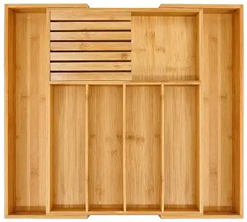 Besteckeinsatz VaeFae Bambus-Besteck-Schubladen-Organizer
