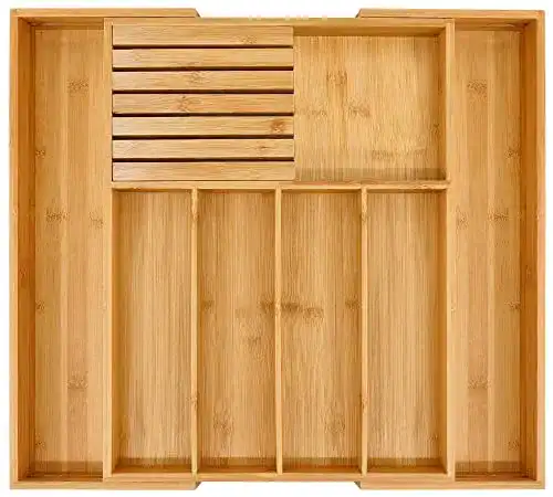 Besteckeinsatz VaeFae Bambus-Besteck-Schubladen-Organizer