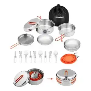 Camping Kochgeschirr Set aus Edelstahl von KingCamp für 3-4 Personen