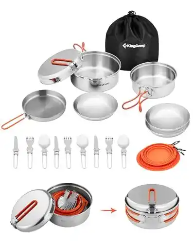 Camping Kochgeschirr Set aus Edelstahl von KingCamp für 3-4 Personen