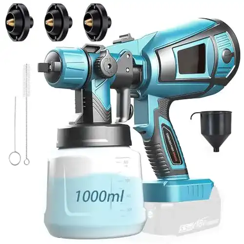 Akku-Farbspritzpistole TEETOK 18V Farbsprühsystem mit 1000ml Behälter