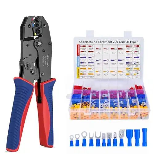 Crimpzange mit 36 Kabelschuh-Typen im Set