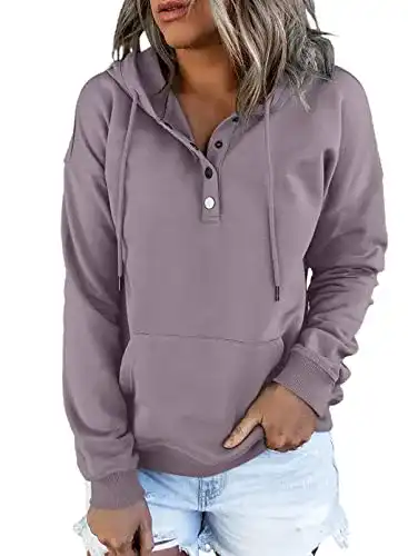 Dokotoo Damen Hoodie mit Knopfleiste und Kängurutasche