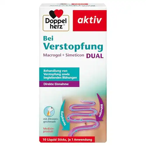 Macrogol Doppelherz bei Verstopfung und Simeticon Dual Liquid Sticks