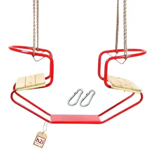 Doppelschaukel aus Metall mit zwei Holzsitzen für Kinder