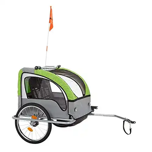 Fischer Kinderfahrradanhänger Komfort für 1-2 Kinder, TÜV GS geprüft, grün/anthrazit