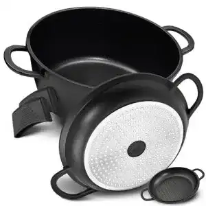 Schmorpfanne mit Deckel TLESS 2in1 Aluguss Bräter für Induktion