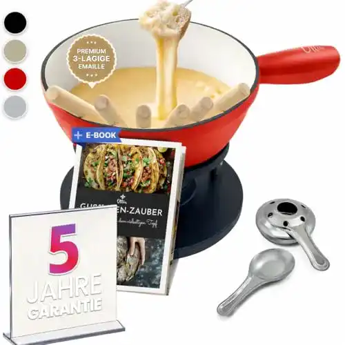Fondue Set Ottia für 2 bis 6 Personen aus Gusseisen und Emaille