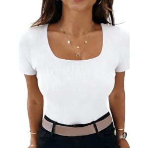 Weißes T-Shirt für Damen von Eniloyal Slim Fit mit eckigem Ausschnitt