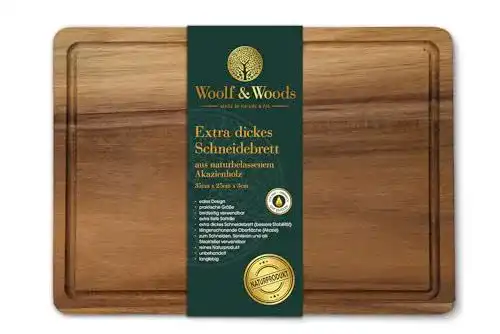 Schneidebrett aus Akazie von Woolf & Woods – Großes Holzbrett für die Küche