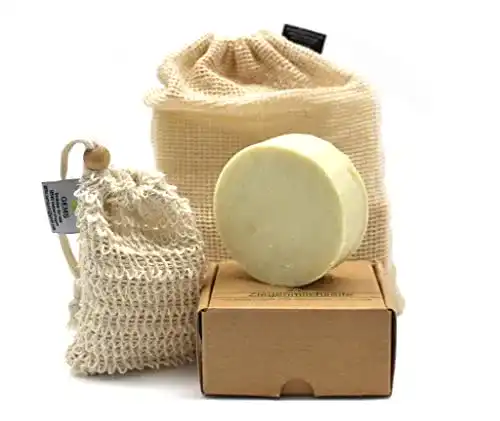 Akne-Seife aus Ziegenmilch mit Sisal Seifensäckchen