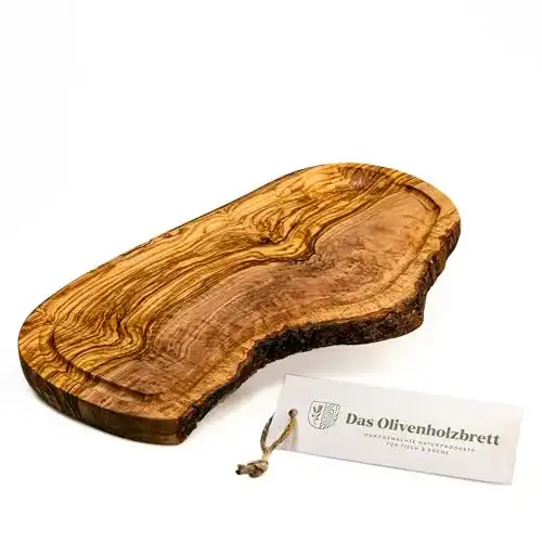 Schneidebrett aus Olivenholz mit Saftrille 40-44 cm lang, 20-21 cm breit