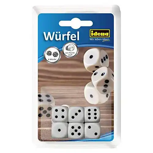 Spielwürfel Xllent Idena 40211 – Set mit 6 weißen Augenwürfeln