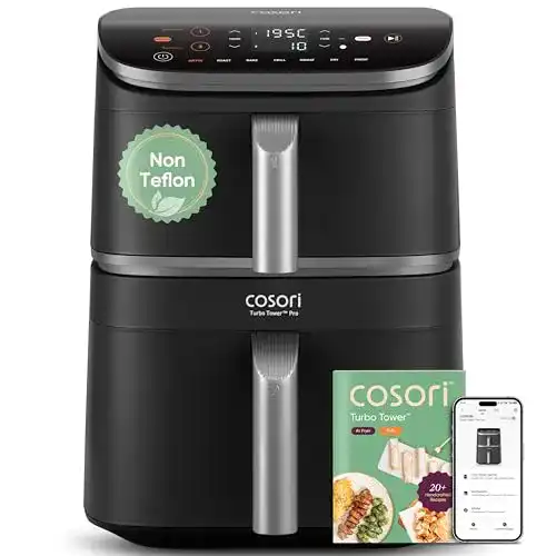 Heißluftfritteuse mit 2 Fächern von Cosori Turbo Tower Pro Smart Airfryer