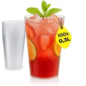 Silverkitchen Mehrwegbecher 100 Stück 0,3 L – Stapelbare Plastikbecher