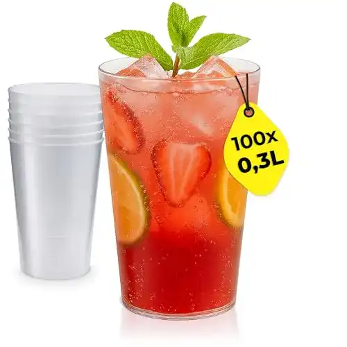 Silverkitchen Mehrwegbecher 100 Stück 0,3 L – Stapelbare Plastikbecher
