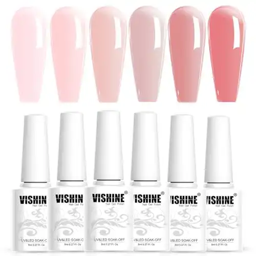 Vishine UV Gel Nagellack Natur Rosa, Hautfarbe, Pink Rose – 6er Set