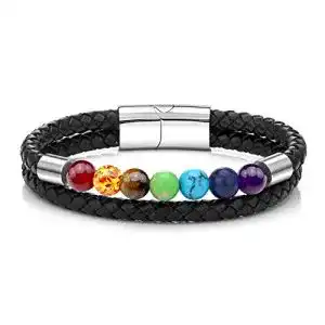 Chakra-Armband aus Heilstein und Leder für Paare