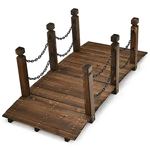 Teichbrücke Relax4Life Gartenbrücke mit Geländer und Ketten aus Tannenholz