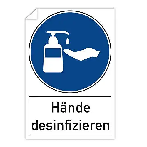 Aufkleber Hände desinfizieren Stempel-Fabrik 3 Stück selbstklebende Schilder