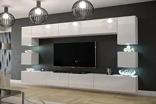 TV-Möbel Furnitech Wohnwand für Wohnzimmer mit LED RGB-Beleuchtung