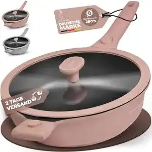 Bratpfanne 28 cm mit Deckel von TRAUMLEBEN, PFOA-frei, Induktion geeignet