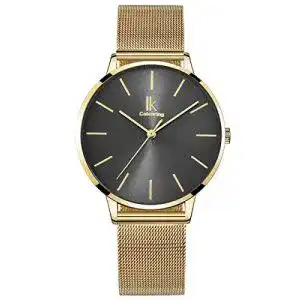 Damenuhr Alienwork Armbanduhr Gold mit Metall Mesh Armband