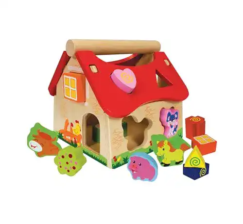 Eichhorn Holz Steckhaus 100002098, 15-teiliges Motorikspielzeug für Kinder