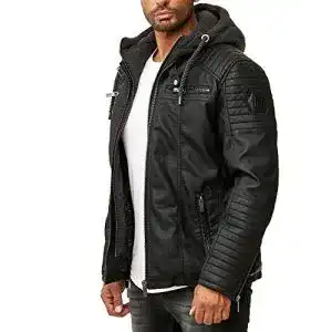 Lederjacke für Herren von Redbridge aus Kunstleder mit Kapuze