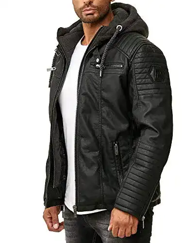 Lederjacke für Herren von Redbridge aus Kunstleder mit Kapuze