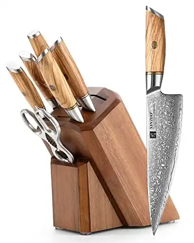 Xinzuo 8-teiliges Messerblock-Set aus 73 Schichten Damaststahl
