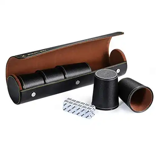 Würfelbecher Set mit 5 Würfeln und Kunstleder Etui
