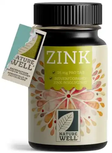 Zink NatureWell 25mg, 365 Tabletten (vegan) mit Bisglycinat