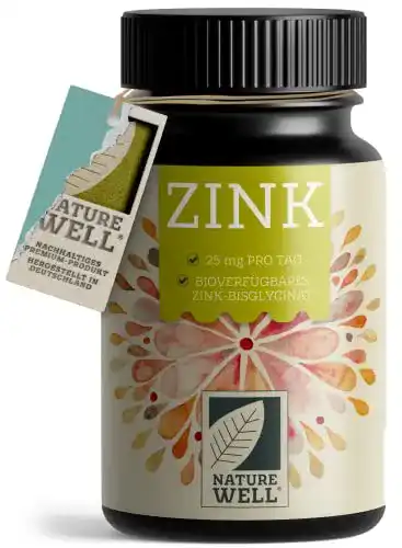 Zink NatureWell 25mg, 365 Tabletten (vegan) mit Bisglycinat