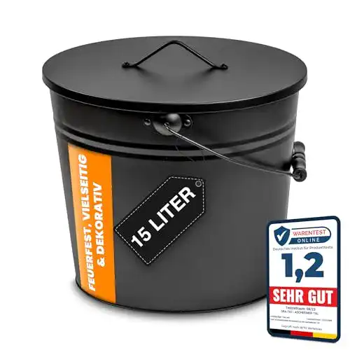 Ascheeimer Ora-Tec mit Deckel, 15 Liter, 24 x 33 x 30,5 cm