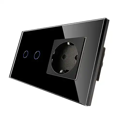 Touch Lichtschalter Cnbingo mit Schuko Steckdose und Glasrahmen