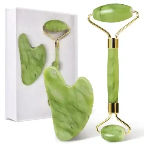Jade-Roller und Gua Sha Set für Gesichtsmassage und Hautpflege
