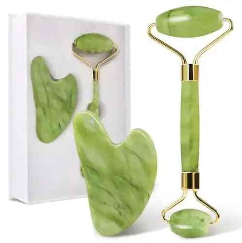 Jade-Roller und Gua Sha Set für Gesichtsmassage und Hautpflege
