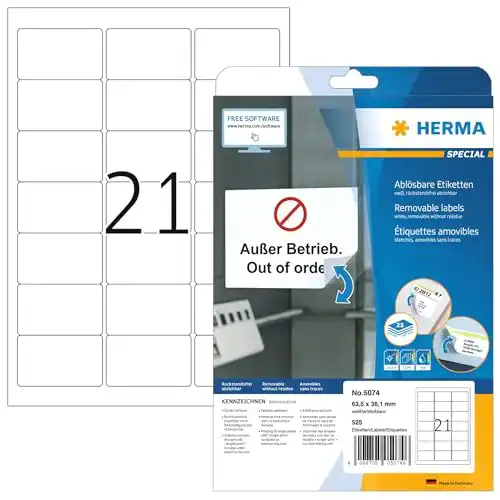 Herma 5074 Universal Etiketten ablösbar, 25 Blatt, selbstklebend