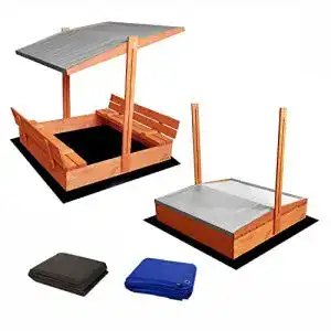 Sandkasten mit Dach aus Holz 120 x 120 cm mit UV-Schutz und Abdeckung