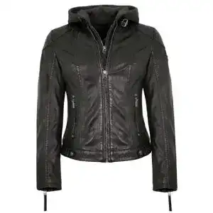Lederjacke für Damen Gipsy mit Kapuze aus schwarzem Lammnappa