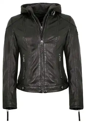 Lederjacke für Damen Gipsy mit Kapuze aus schwarzem Lammnappa