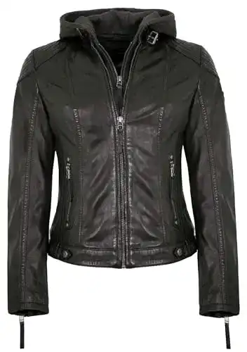 Lederjacke für Damen Gipsy mit Kapuze aus schwarzem Lammnappa