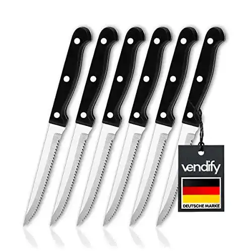 Steakmesser vendify 6er-Set, Pizzamesser aus Edelstahl, spülmaschinenfest
