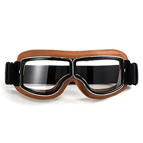 Evomosa Retro Motorradbrille für Motocross mit klarem Glas und gelbem Rahmen